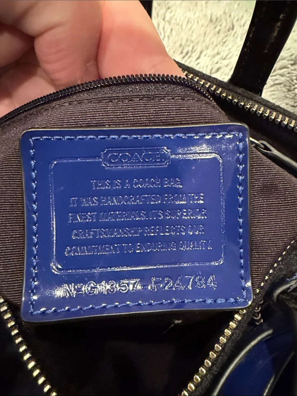 Coach Navy & Black Wool Bowling Satchel with Patent Trim